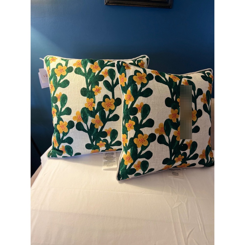 Classic Concepts Linen Throw Pillows Set of 2 Green Yellow Duck Feather 18"